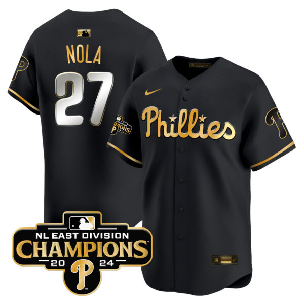 Men's Phillies 2024 NL East Division Champions Gold Vapor Premier Limited Jersey - All Stitched - Image 2
