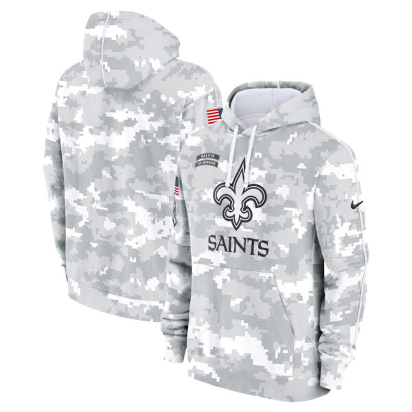 New Orleans Saints 2024 Salute to Service Pullover Hoodie - Arctic Camo - All Stitched