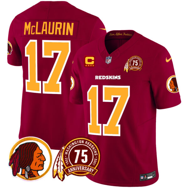 Men's Washington Redskins 75th Patch Throwback Vapor Limited Jersey - All Stitched - Image 6