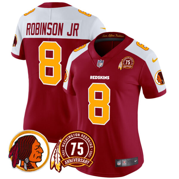 Women's Washington Redskins 75th Patch Throwback Vapor Limited Jersey - All Stitched - Image 2