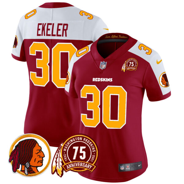Women's Washington Redskins 75th Patch Throwback Vapor Limited Jersey - All Stitched - Image 3