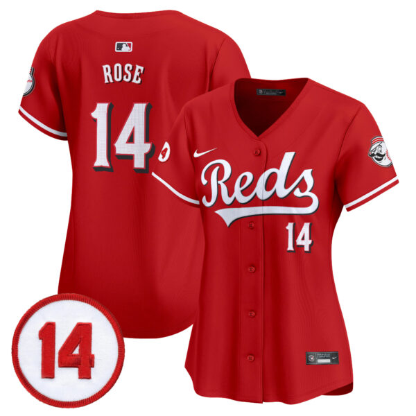 Women's Cincinnati Reds Pete Rose Patch Vapor Premier Limited Jersey - All Stitched - Image 9