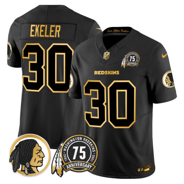 Men's Washington Redskins 75th Patch Throwback Gold Vapor Limited Jersey - All Stitched - Image 13