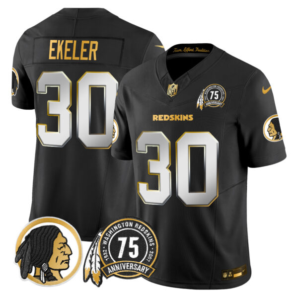 Men's Washington Redskins 75th Patch Throwback Gold Vapor Limited Jersey - All Stitched - Image 4