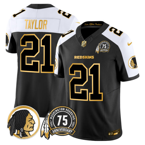 Men's Washington Redskins 75th Patch Throwback Gold Vapor Limited Jersey - All Stitched - Image 34