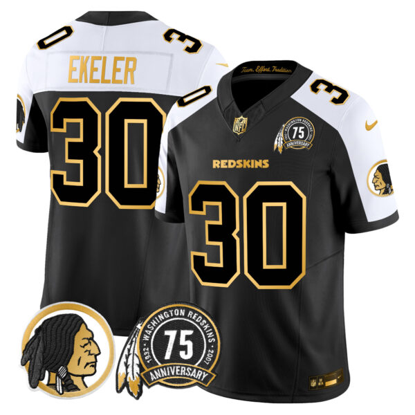Men's Washington Redskins 75th Patch Throwback Gold Vapor Limited Jersey - All Stitched - Image 31