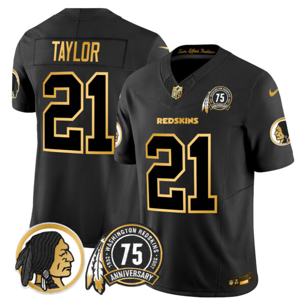 Men's Washington Redskins 75th Patch Throwback Gold Vapor Limited Jersey - All Stitched - Image 16