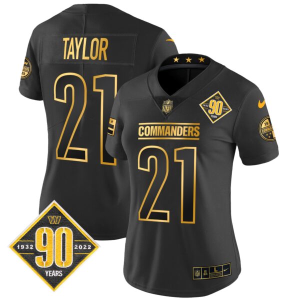 Women's Washington Commanders 90th Anniversary Patch Gold Vapor Limited Jersey - All Stitched - Image 14