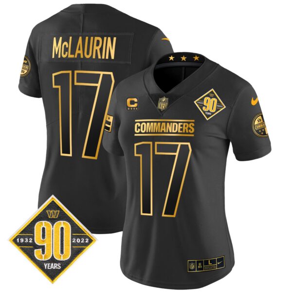 Women's Washington Commanders 90th Anniversary Patch Gold Vapor Limited Jersey - All Stitched - Image 13