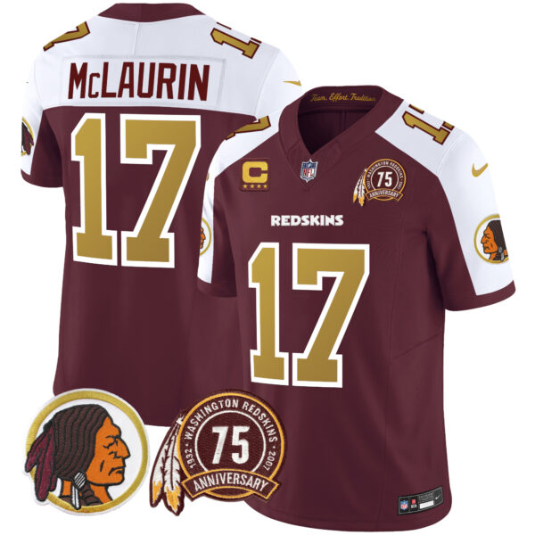 Men's Washington Redskins 75th Patch Throwback Vapor Limited Jersey V2 - All Stitched - Image 5