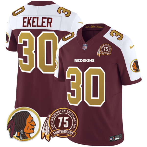 Men's Washington Redskins 75th Patch Throwback Vapor Limited Jersey V2 - All Stitched - Image 3