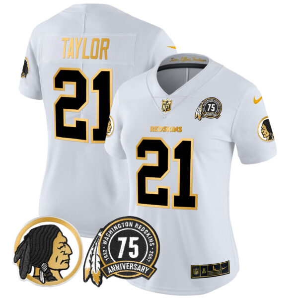 Women's Washington Redskins 75th Patch Throwback Gold Vapor Limited Jersey - All Stitched - Image 22