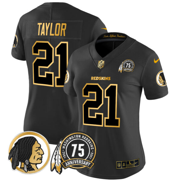 Women's Washington Redskins 75th Patch Throwback Gold Vapor Limited Jersey - All Stitched - Image 14