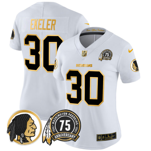 Women's Washington Redskins 75th Patch Throwback Gold Vapor Limited Jersey - All Stitched - Image 19