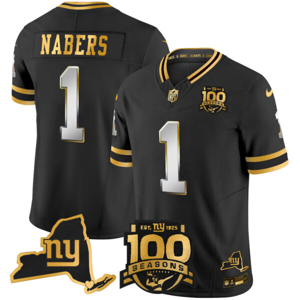 Men's New York Giants 100th Season & State Patch Gold Vapor Limited Jersey - All Stitched - Image 27