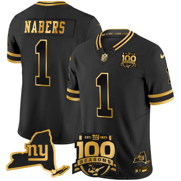Men's New York Giants 100th Season & State Patch Gold Vapor Limited Jersey - All Stitched - Image 19