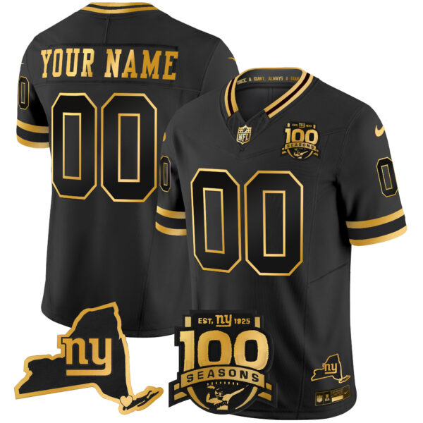 New York Giants 100th Season & State Patch Gold Vapor Limited Custom Jersey - All Stitched - Image 3