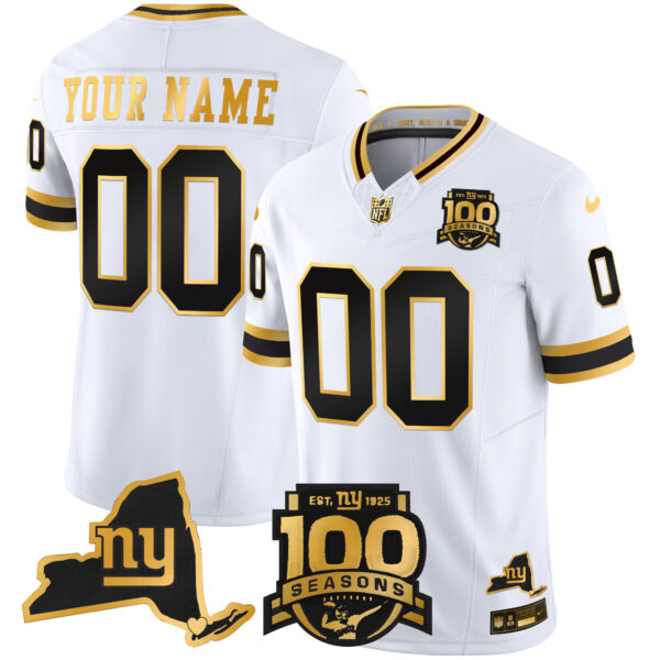 New York Giants 100th Season & State Patch Gold Vapor Limited Custom Jersey - All Stitched - Image 2