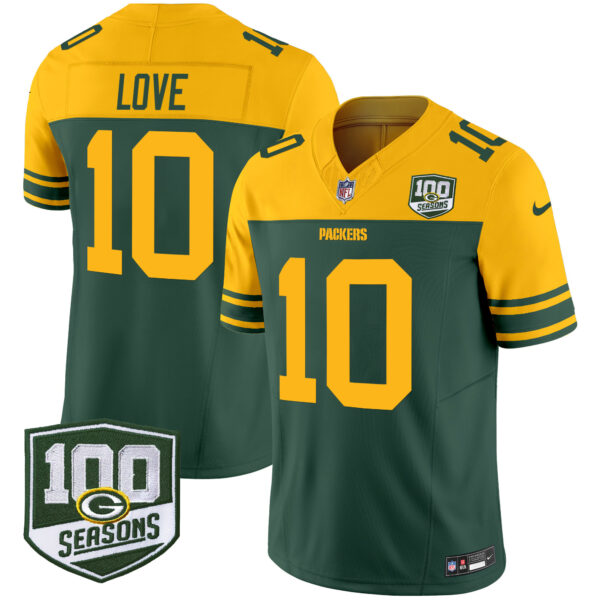 Men's Green Bay Packers Throwback 100th Season Patch Vapor Limited Jersey - All Stitched - Image 2