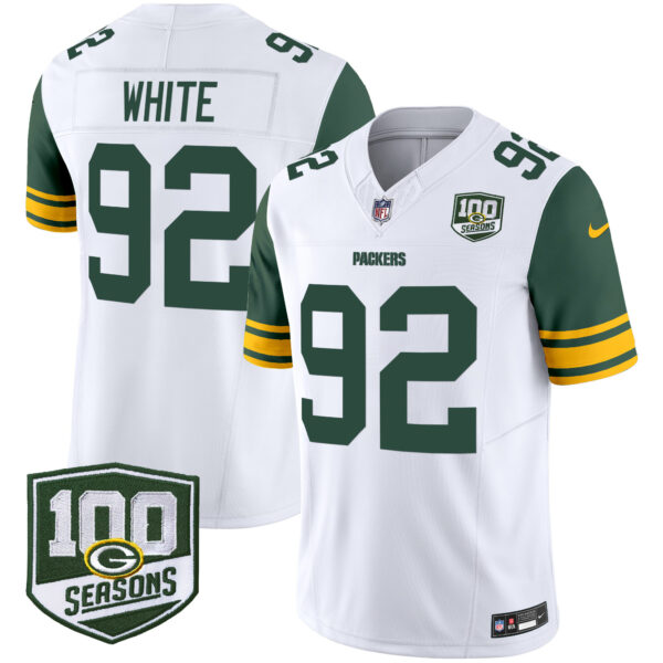 Men's Green Bay Packers Throwback 100th Season Patch Vapor Limited Jersey - All Stitched - Image 22