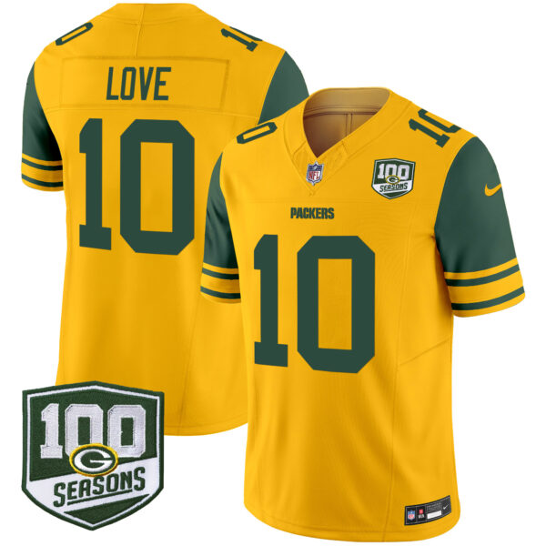 Men's Green Bay Packers Throwback 100th Season Patch Vapor Limited Jersey - All Stitched - Image 9