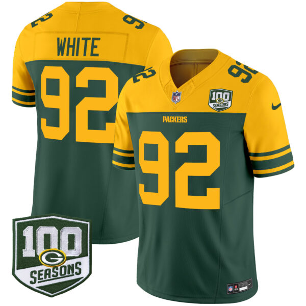 Men's Green Bay Packers Throwback 100th Season Patch Vapor Limited Jersey - All Stitched - Image 8
