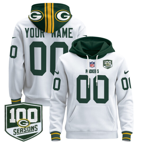 Green Bay Packers Throwback Custom Pullover Hoodie - All Stitched - Image 3