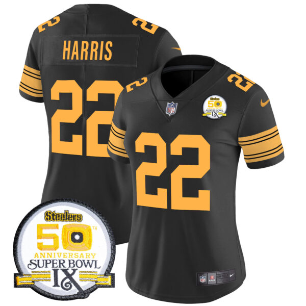 Women's Steelers 50th Anniversary Of Super Bowl IX Patch Vapor Limited Jersey - All Stitched - Image 49
