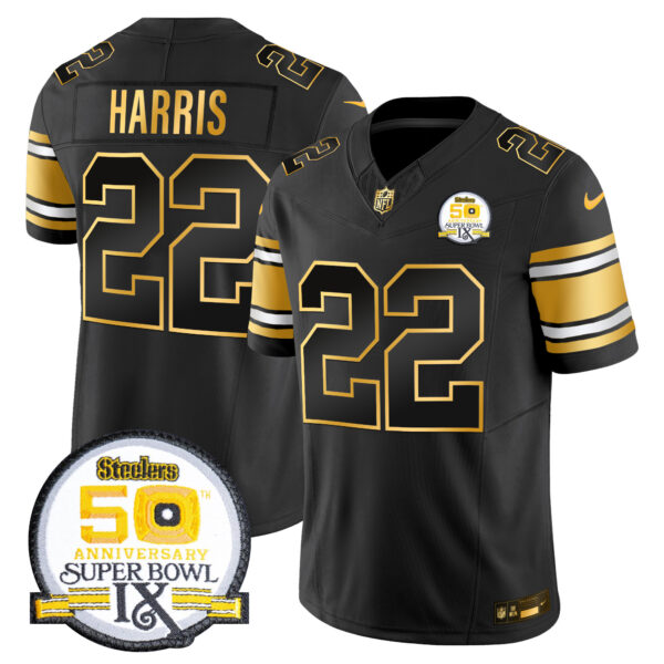 Men's Steelers 50th Anniversary of Super Bowl IX Patch Gold Vapor Limited Jersey - All Stitched - Image 22