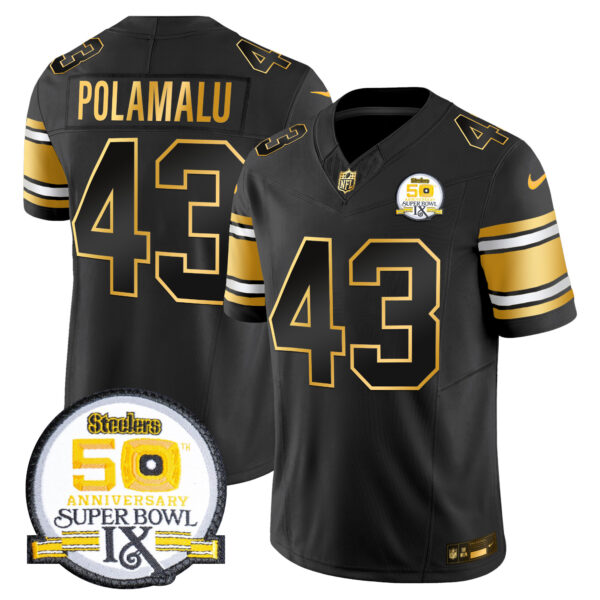 Men's Steelers 50th Anniversary of Super Bowl IX Patch Gold Vapor Limited Jersey - All Stitched - Image 23