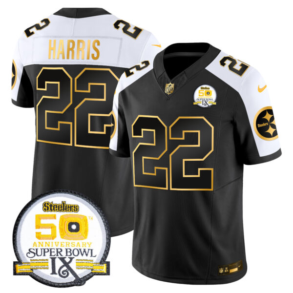 Men's Steelers 50th Anniversary of Super Bowl IX Patch Gold Vapor Limited Jersey - All Stitched - Image 4