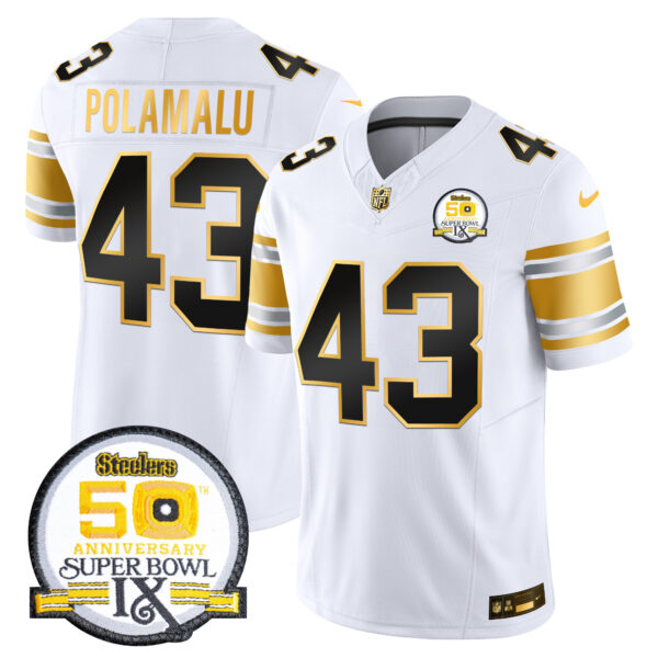 Men's Steelers 50th Anniversary of Super Bowl IX Patch Gold Vapor Limited Jersey - All Stitched - Image 14