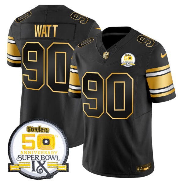 Men's Steelers 50th Anniversary of Super Bowl IX Patch Gold Vapor Limited Jersey - All Stitched - Image 20