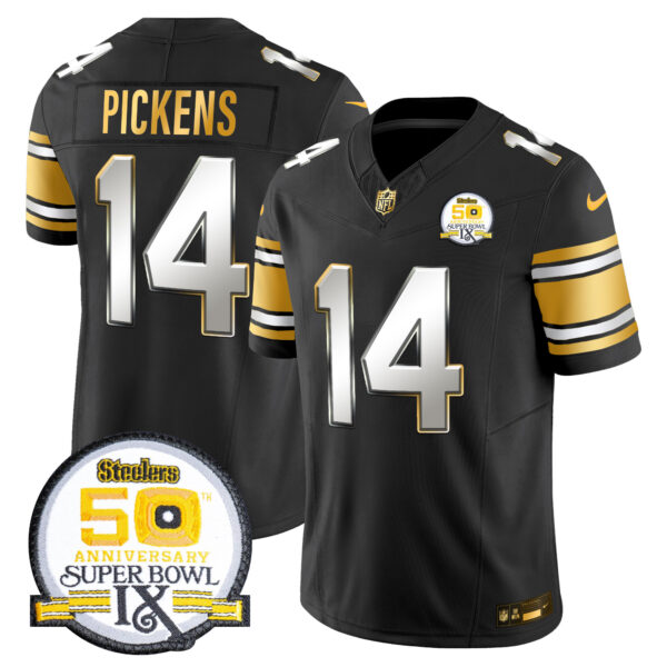 Men's Steelers 50th Anniversary of Super Bowl IX Patch Gold Vapor Limited Jersey - All Stitched - Image 30
