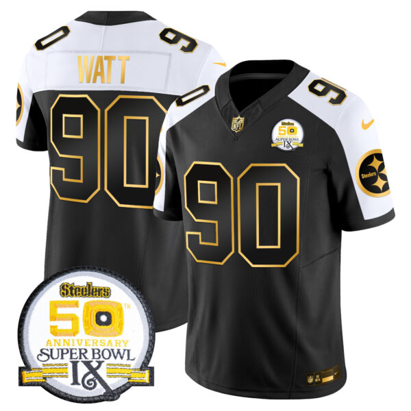 Men's Steelers 50th Anniversary of Super Bowl IX Patch Gold Vapor Limited Jersey - All Stitched - Image 2
