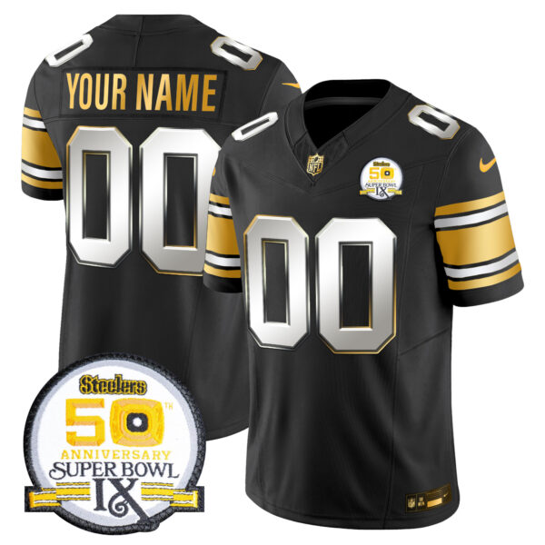 Steelers 50th Anniversary of Super Bowl IX Patch Gold Vapor Limited Custom Jersey - All Stitched - Image 4