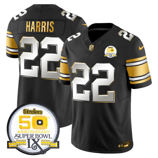 Men's Steelers 50th Anniversary of Super Bowl IX Patch Gold Vapor Limited Jersey - All Stitched - Image 31