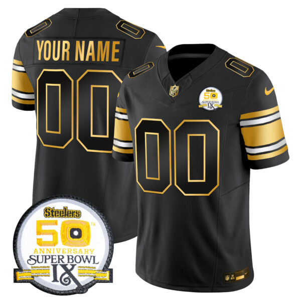 Steelers 50th Anniversary of Super Bowl IX Patch Gold Vapor Limited Custom Jersey - All Stitched - Image 3