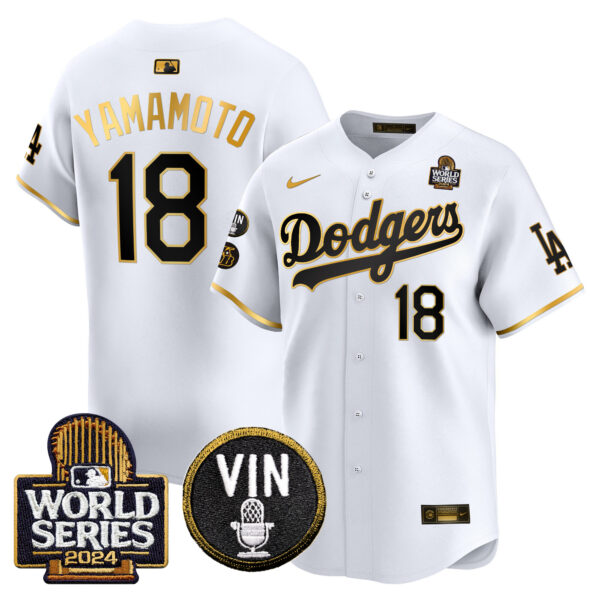 Men's Dodgers 2024 World Series Gold Trim Vapor Premier Limited Jersey V2 - All Stitched - Image 18