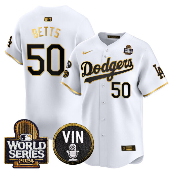 Men's Dodgers 2024 World Series Gold Trim Vapor Premier Limited Jersey V2 - All Stitched - Image 14