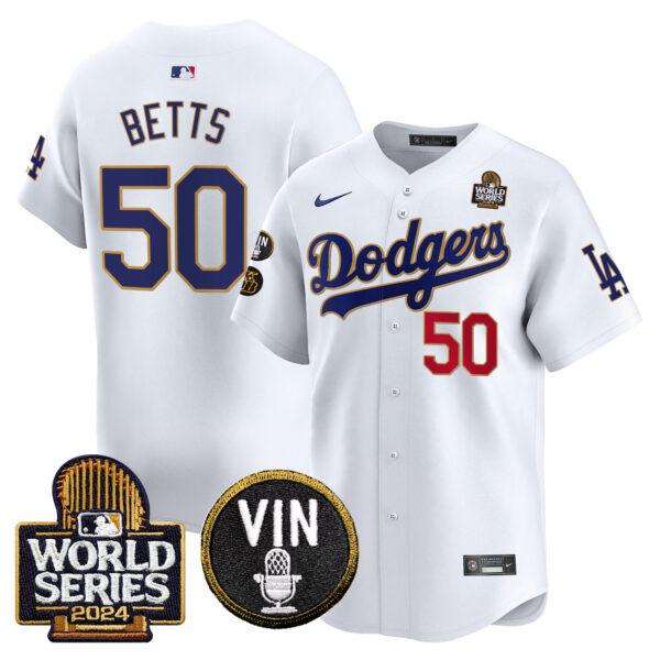 Men's Dodgers 2024 World Series Gold Trim Vapor Premier Limited Jersey V2 - All Stitched - Image 24