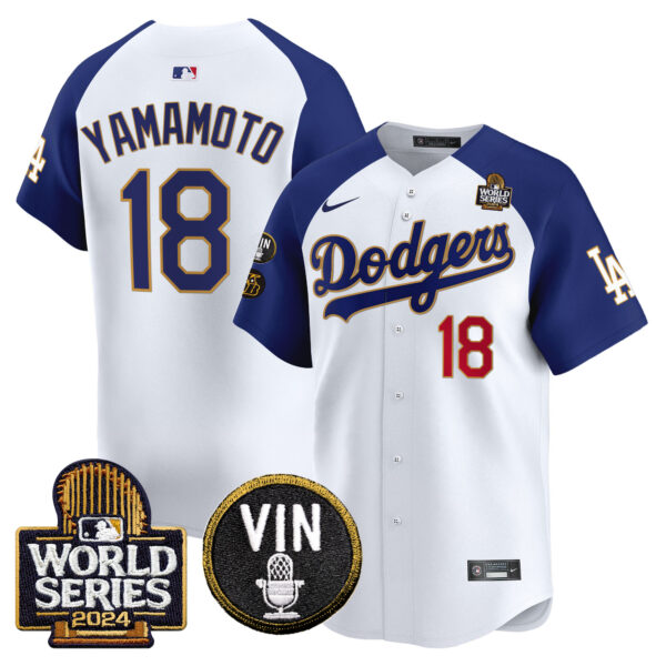 Men's Dodgers 2024 World Series Gold Trim Vapor Premier Limited Jersey V2 - All Stitched - Image 48