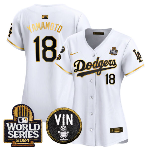 Women's Dodgers 2024 World Series Gold Trim Vapor Premier Limited Jersey V2 - All Stitched - Image 18