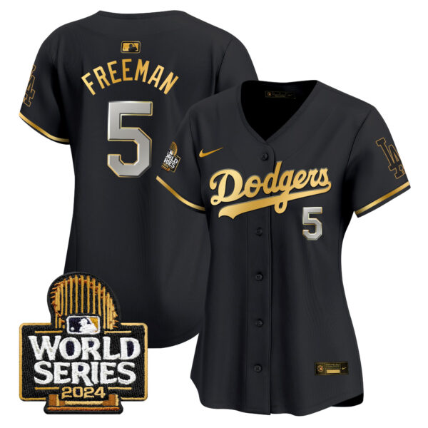 Women's Dodgers 2024 World Series Gold Trim Vapor Premier Limited Jersey - All Stitched - Image 3