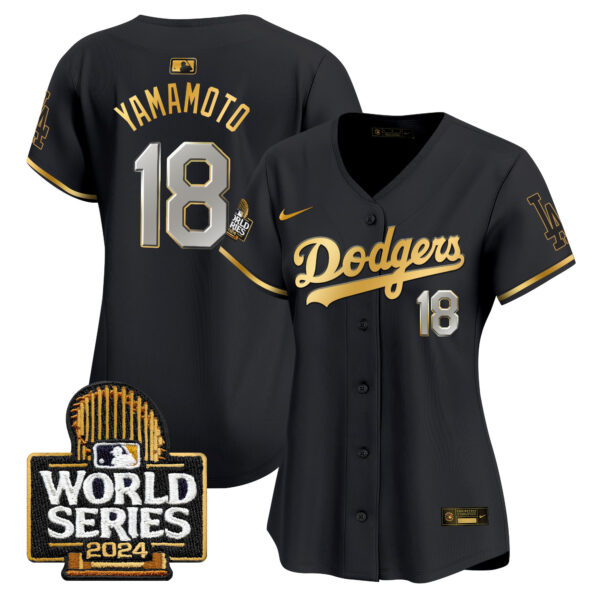 Women's Dodgers 2024 World Series Gold Trim Vapor Premier Limited Jersey - All Stitched - Image 8