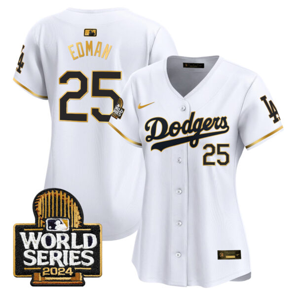 Women's Dodgers 2024 World Series Gold Trim Vapor Premier Limited Jersey - All Stitched - Image 19