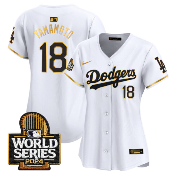 Women's Dodgers 2024 World Series Gold Trim Vapor Premier Limited Jersey - All Stitched - Image 18