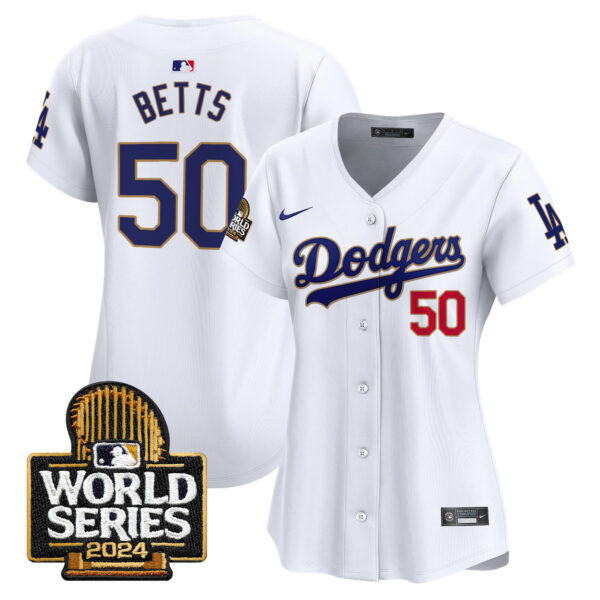 Women's Dodgers 2024 World Series Gold Trim Vapor Premier Limited Jersey - All Stitched - Image 24