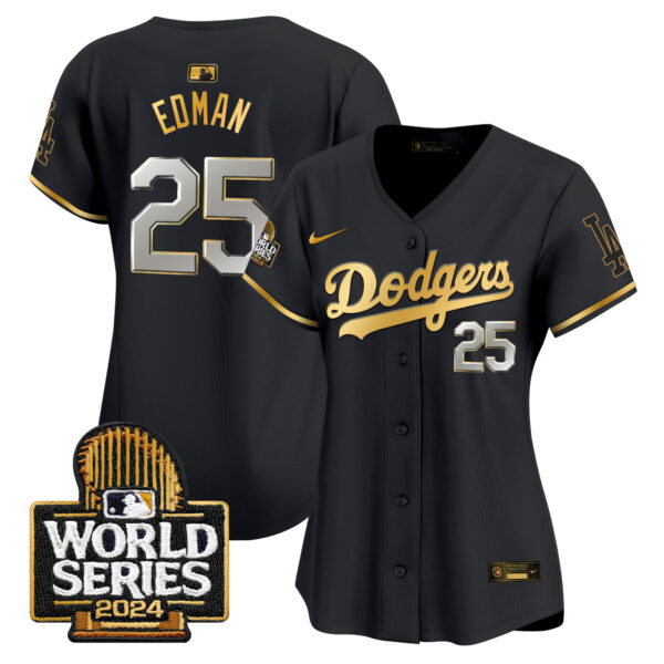 Women's Dodgers 2024 World Series Gold Trim Vapor Premier Limited Jersey - All Stitched - Image 9