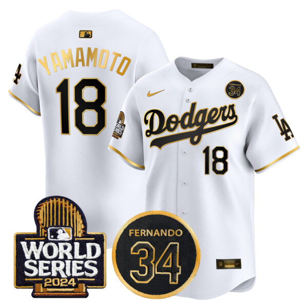 Men's Dodgers Fernando Valenzuela Memorial & 2024 World Series Patch Vapor Premier Limited Jersey - All Stitched - Image 18